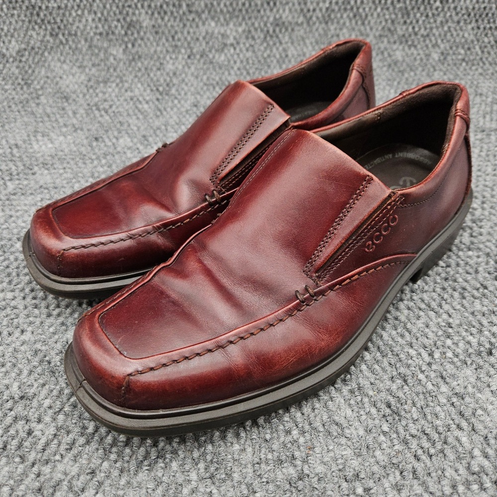 ECCO Helsinki (Men's 42) Burgundy Leather Slip On Loafers Dress Shoes Square Toe